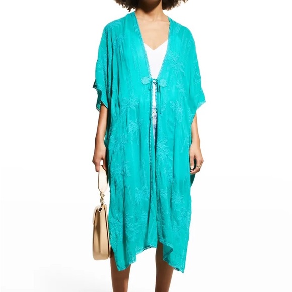 Johnny Was Palm Georgia Kimono In Aqua Blue - One Size - Picture 5 of 11